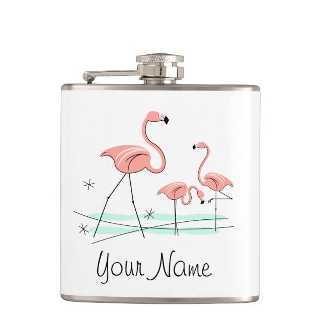 Flamingo Ocean Trio 2 Name umhüllte Flasche Flachmann (Vorderseite)
