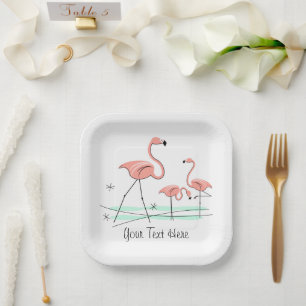 Flamingo Ocean Trio 2 Textquadrat Pappteller
