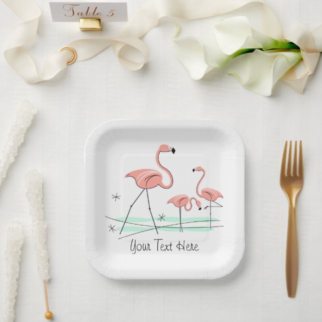 Flamingo Ocean Trio 2 Textquadrat Pappteller (Hochzeit)