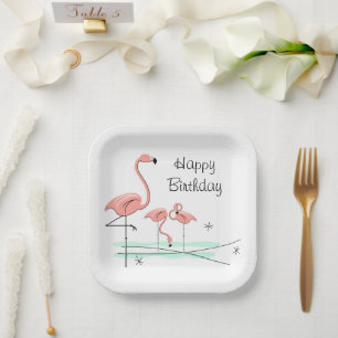 Flamingo Ocean Trio 4 Happy Birthday Square Pappteller