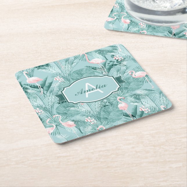 Flamingo Orchid Tropical Pattern Aquamarin ID868 Rechteckiger Pappuntersetzer (angewinkelt)
