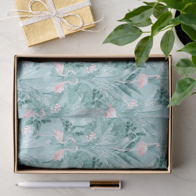 Flamingo Orchid Tropical Pattern Aquamarin ID868 Seidenpapier (Geschenk)