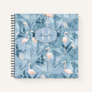 Flamingo Orchid Tropical Pattern Blue ID868 Notizbuch