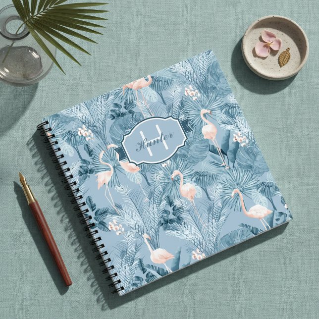 Flamingo Orchid Tropical Pattern Blue ID868 Notizbuch (Von Creator hochgeladen)