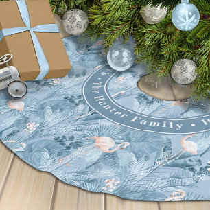 Flamingo Orchid Tropical Pattern Blue ID868 Polyester Weihnachtsbaumdecke