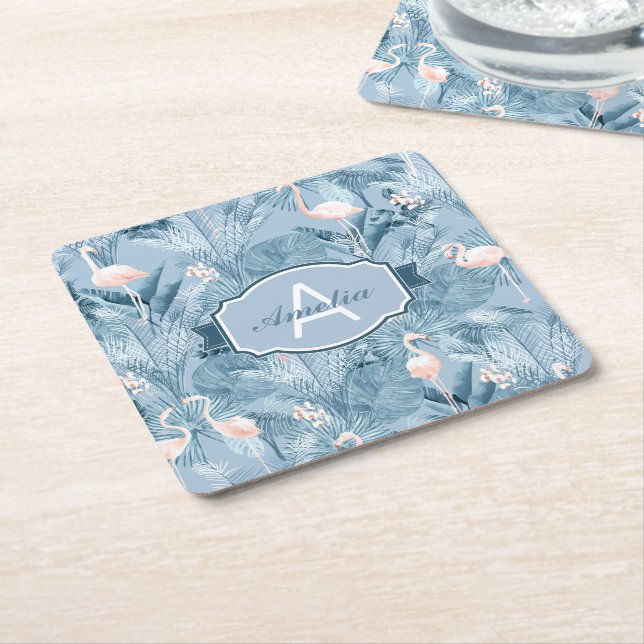 Flamingo Orchid Tropical Pattern Blue ID868 Rechteckiger Pappuntersetzer (angewinkelt)