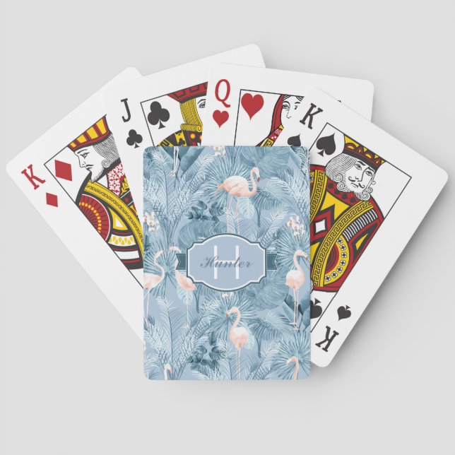 Flamingo Orchid Tropical Pattern Blue ID868 Spielkarten (Rückseite)