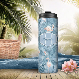 Flamingo Orchid Tropical Pattern Blue ID868 Thermosbecher
