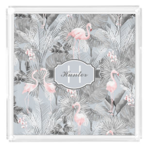 Flamingo Orchid Tropical Pattern Gray ID868 Acryl Tablett