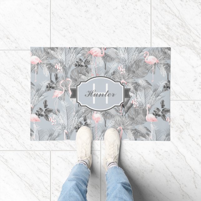 Flamingo Orchid Tropical Pattern Gray ID868 Fußmatte (Indoor)
