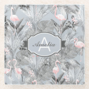 Flamingo Orchid Tropical Pattern Gray ID868 Glasuntersetzer