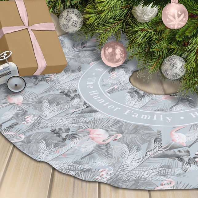 Flamingo Orchid Tropical Pattern Gray ID868 Polyester Weihnachtsbaumdecke (Von Creator hochgeladen)