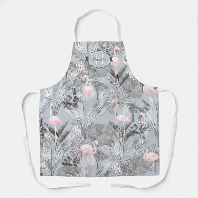 Flamingo Orchid Tropical Pattern Gray ID868 Schürze (Vorderseite)