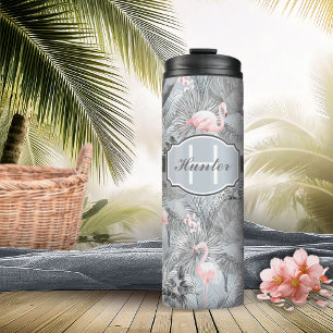 Flamingo Orchid Tropical Pattern Gray ID868 Thermosbecher