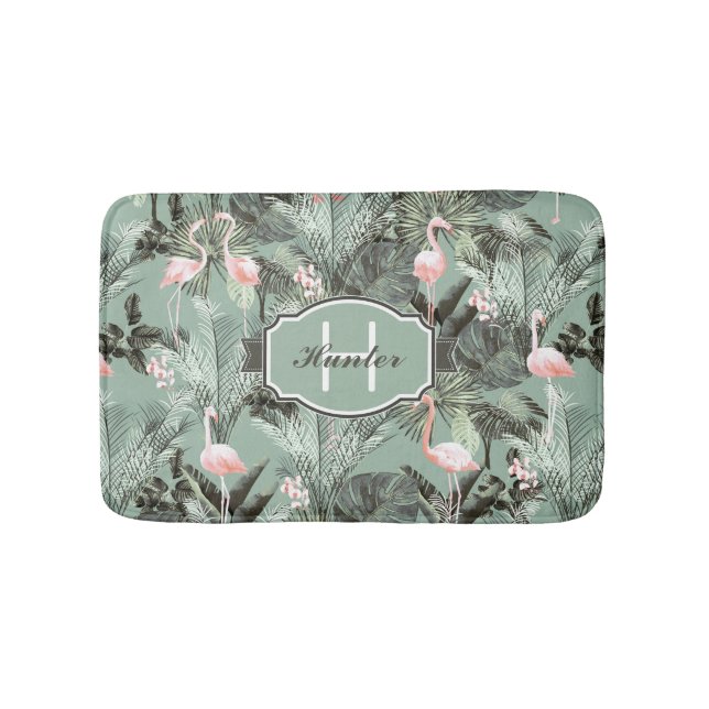 Flamingo Orchid Tropical Pattern Sage ID868 Badematte (Vorderseite)
