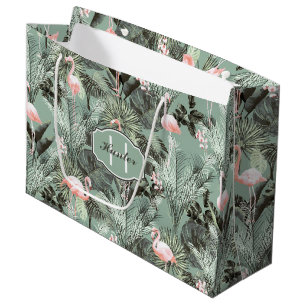 Flamingo Orchid Tropical Pattern Sage ID868 Große Geschenktüte