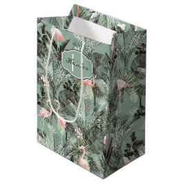 Flamingo Orchid Tropical Pattern Sage ID868 Mittlere Geschenktüte