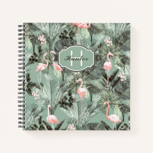 Flamingo Orchid Tropical Pattern Sage ID868 Notizbuch