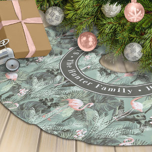 Flamingo Orchid Tropical Pattern Sage ID868 Polyester Weihnachtsbaumdecke