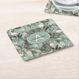 Flamingo Orchid Tropical Pattern Sage ID868 Rechteckiger Pappuntersetzer