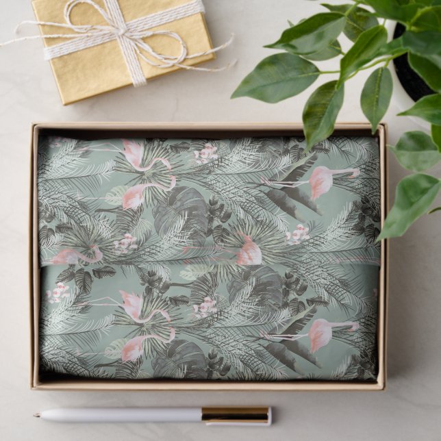 Flamingo Orchid Tropical Pattern Sage ID868 Seidenpapier (Geschenk)