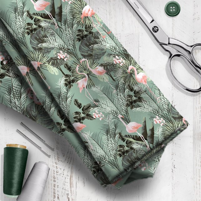 Flamingo Orchid Tropical Pattern Sage ID868 Stoff (Von Creator hochgeladen)