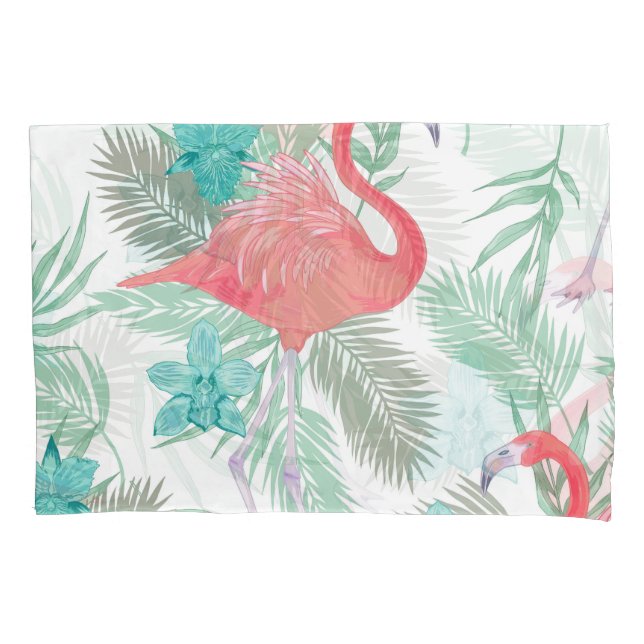Flamingo, Orchidee: romantisches Vintages Muster. Kissenbezug (Vorderseite)