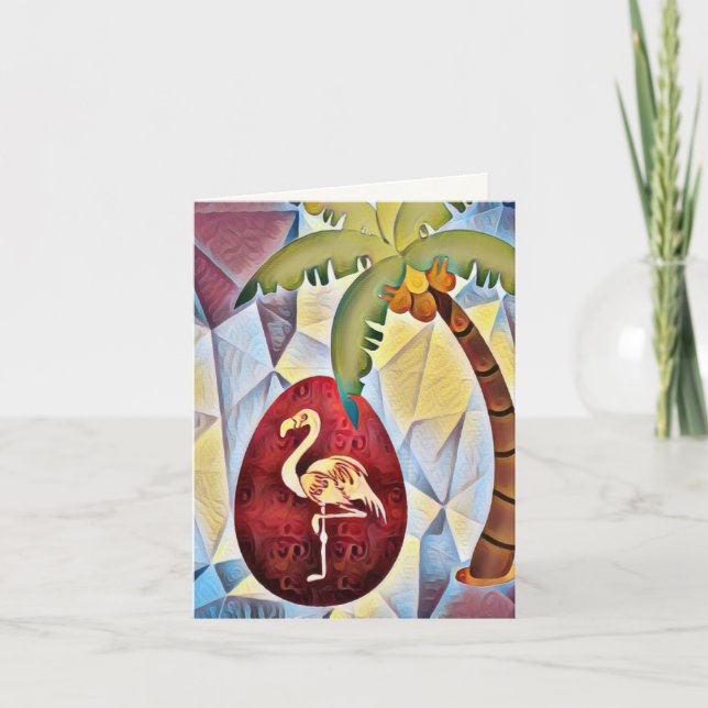 Flamingo Ostereier und Palm Tree Beach Ostern Dankeskarte (Vorderseite)