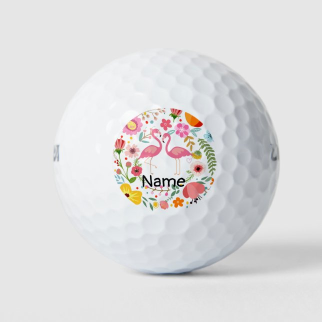 Flamingo Paar stehen auf Blume mit Namen Golfball (Vorderseite)
