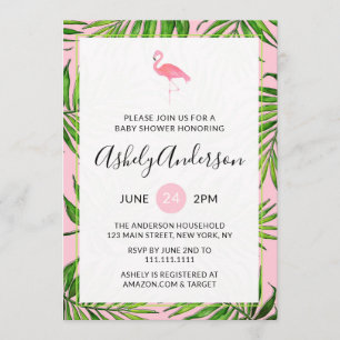 Flamingo Palm Blätter Baby Dusche Einladungskarte