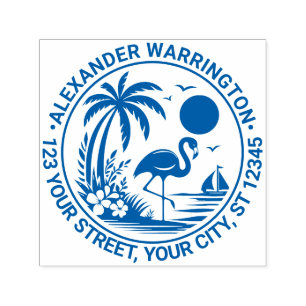 Flamingo Palm Tree Sailboat Name Rücksendeadresse Permastempel