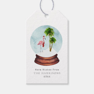 Flamingo Palm Tree Snow Globe Geschenkanhänger
