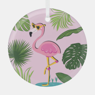 Flamingo Palm Verlasse tropisches Design Ornament Aus Glas