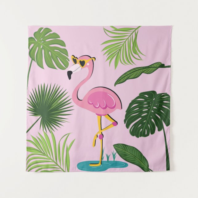 Flamingo Palm Verlasse tropisches Design Wandteppich (Vorderseite)