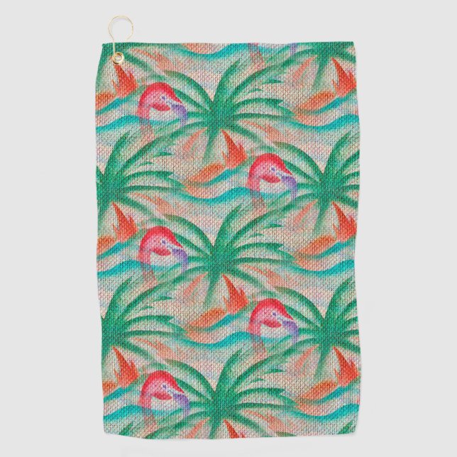 Flamingo-Palme-Leinwand-Blick Golfhandtuch (Vorderseite)