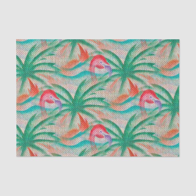 Flamingo-Palme-Leinwand-Blick Seidenpapier (Vorderseite)