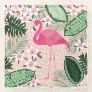 Flamingo, Palmen, Küchendesign Glasuntersetzer