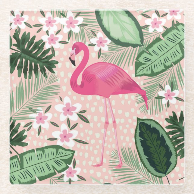 Flamingo, Palmen, Küchendesign Glasuntersetzer (Vorderseite)