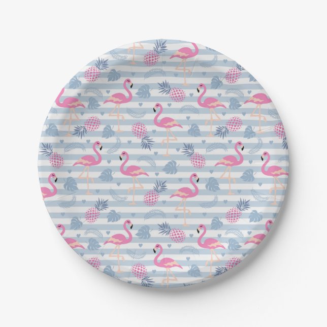 Flamingo Paper Plate - Pink & Blue Pappteller (Vorderseite)