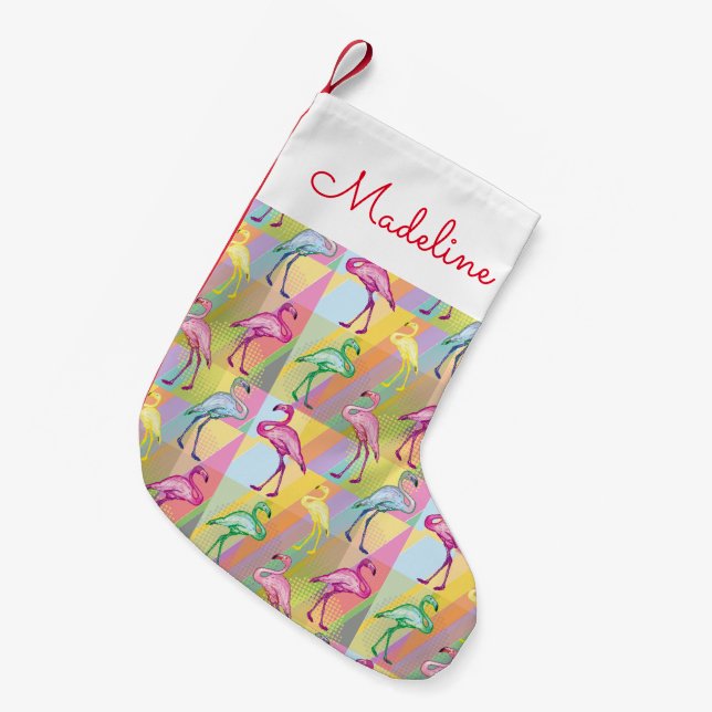 Flamingo-Parade | addieren Ihren Namen Kleiner Weihnachtsstrumpf (Vorderansicht (hängend))