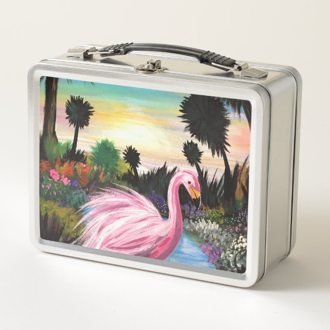 Flamingo Paradise  Metall Brotdose (Vorderseite)