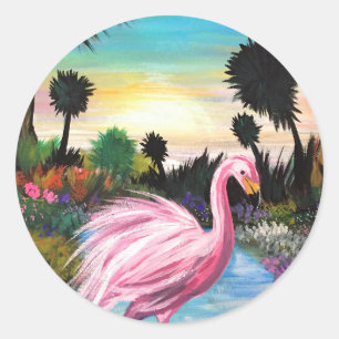 Flamingo Paradise Runder Aufkleber