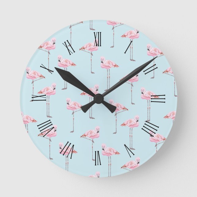 FLAMINGO-PARK BLAUE runde Wanduhr (Vorderseite)