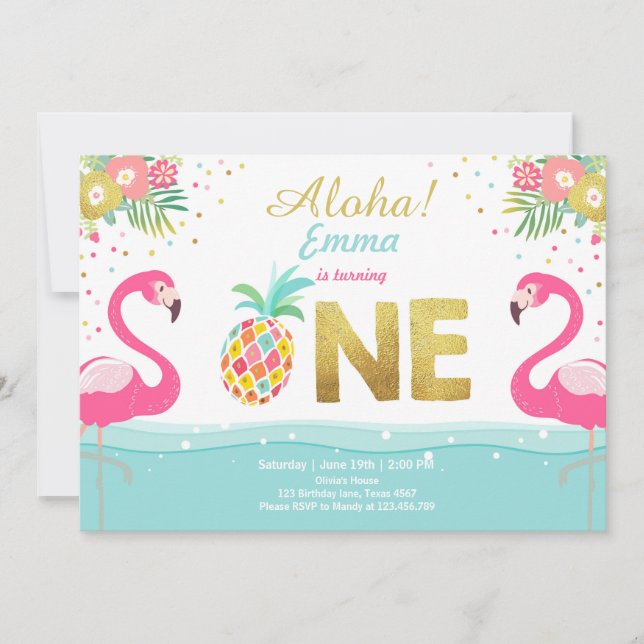 Flamingo Party Einladung Tropischer Ananas (Vorderseite)