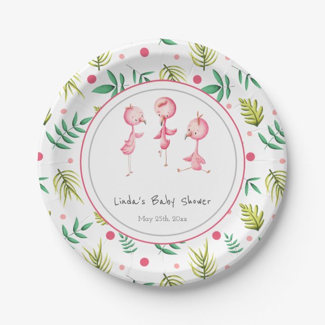 Flamingo Party Personalisiert Baby Dusche Pappteller (Vorderseite)