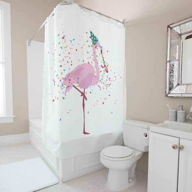 Flamingo Partying - Tiere mit Party Duschvorhang (Beispiel)