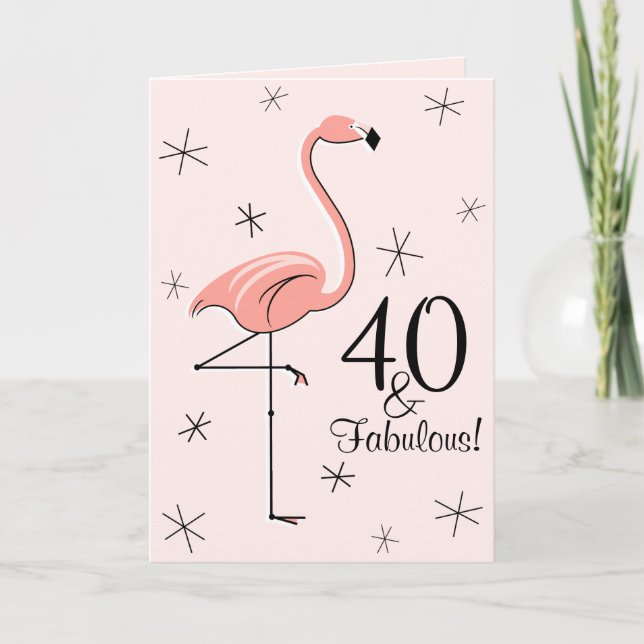 Flamingo Pink 40 und fabelhaft! Geburtstag vertika Karte (Vorderseite)