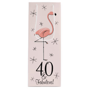 Flamingo Pink '40 und Fabulous!' Geschenksackflasc Geschenktüte Für Weinflaschen