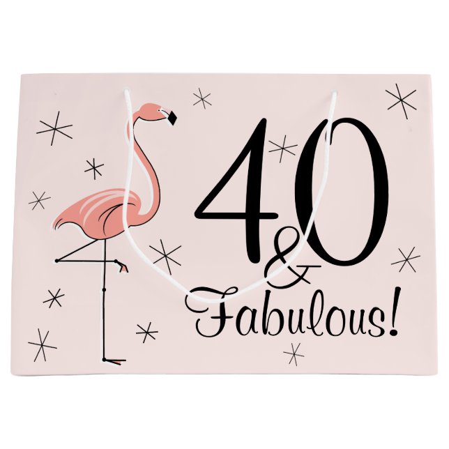 Flamingo Pink '40 und Fabulous!' Geschenktasche Große Geschenktüte (Vorderseite)