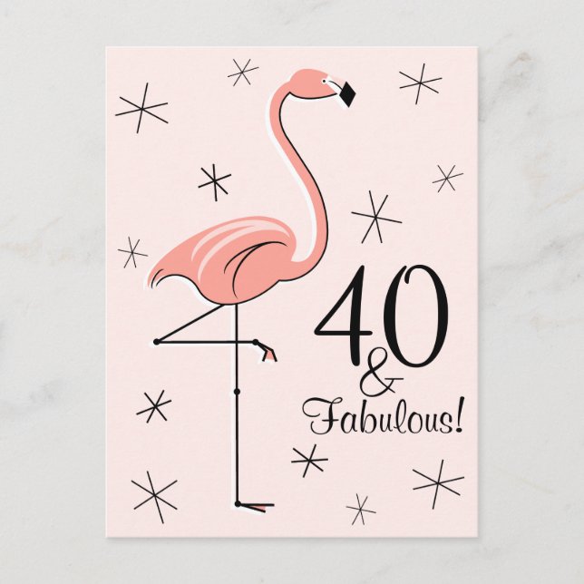 Flamingo Pink "40 und Fabulous!" vertikale Postkar Postkarte (Vorderseite)